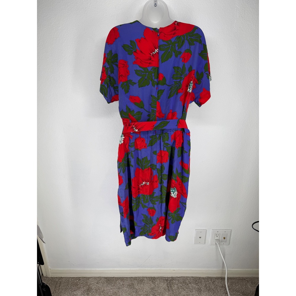 Vintage Silk Floral Poppy Wrap Dress Purple Petite 12 Resortwear Garden Party - Picture 2 of 7
